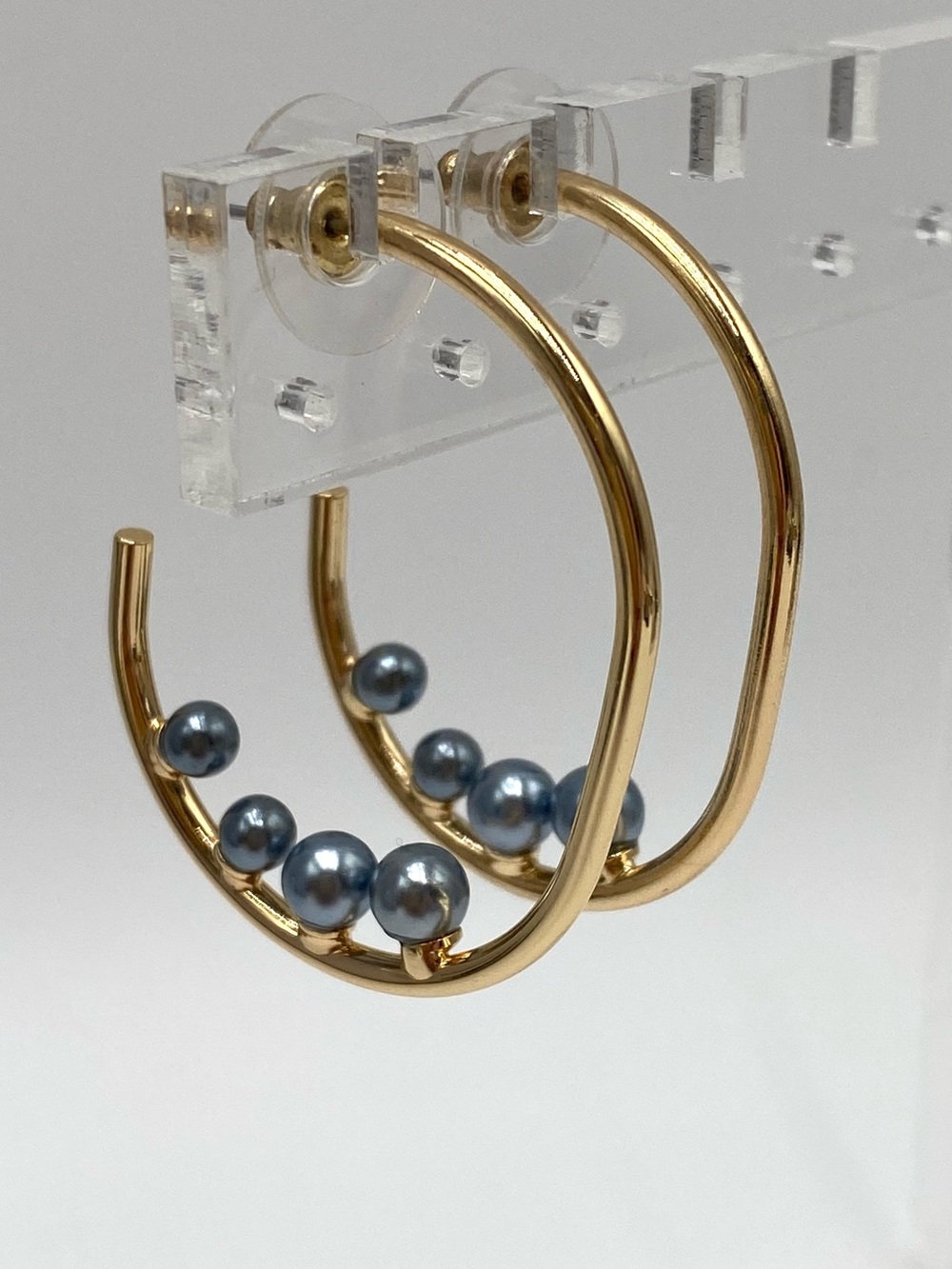 Marlyn Schiff Earrings Open Curved Hoop Golf Tone Faux Pearls